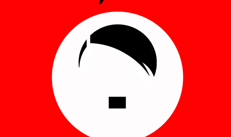 ay up hitler bristol decorative image in red with white circle centre with black shapes to look like Hitler