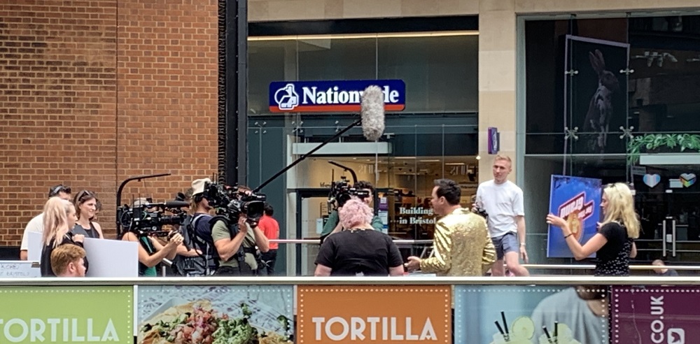 Stephen Mulhern filming in for a penny bristol